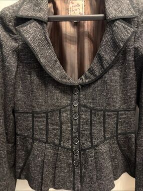 Nanette Lepore Charcoal Black Textured Button-Front Peplum Jacket